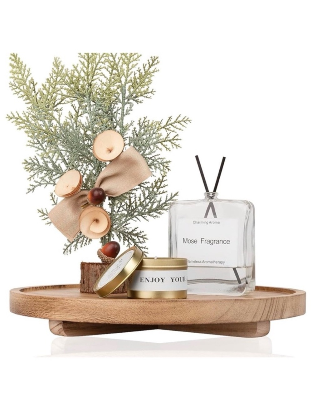 HOME DECOR ~ Round Wooden Decor Tray Water Resistant Handcrafted 12” Diameter